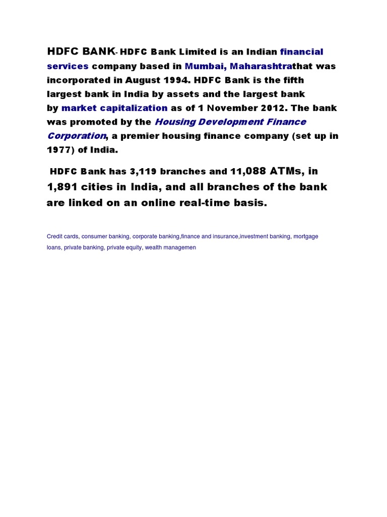 HDFC Bank: Full Form and Overview | PDF