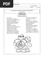 Prova de Hist Geo e Cien 3 Bi 2013