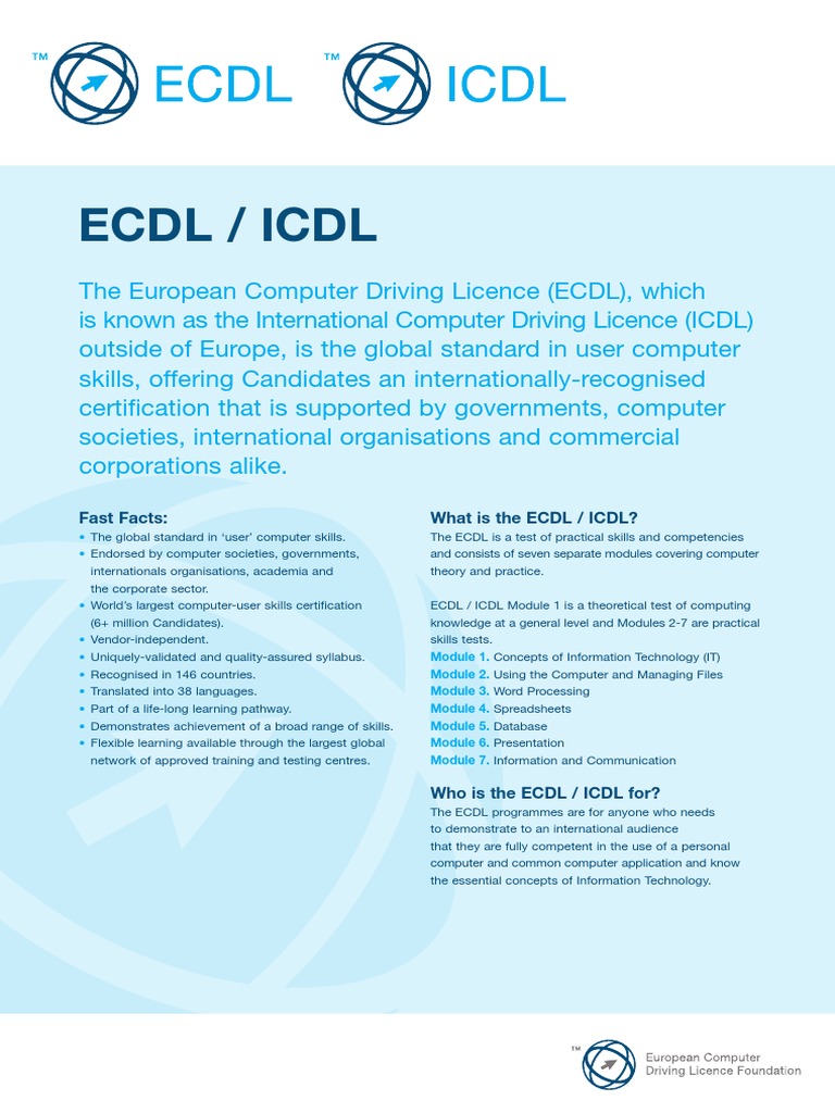 Ecdl Info Sheet Professional Certification Information Technology