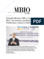 08-10-2013 Diario Matutino Cambio de Puebla - Presenta Moreno Valle y Coparmex Libro, 150 Marcas y Productos Que Puebla Hace y Hacen A Puebla