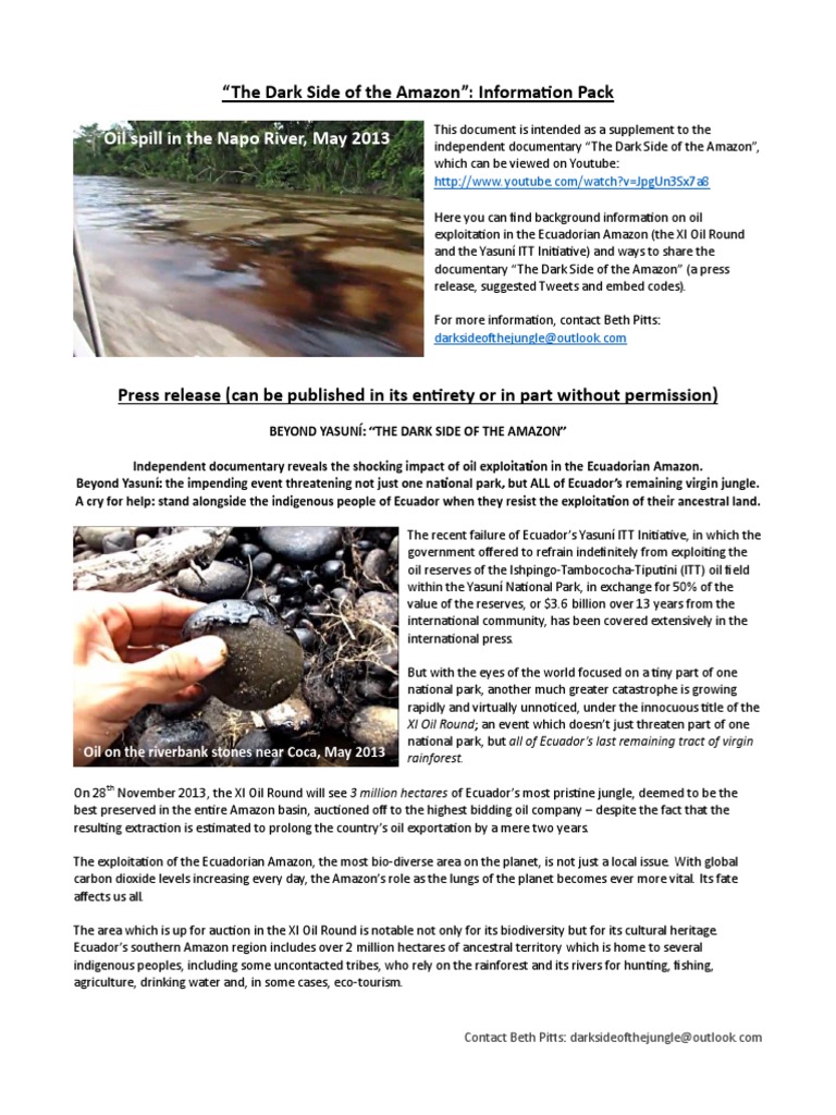 The Dark Side of The Amazon Information Pack PDF Amazon Rainforest