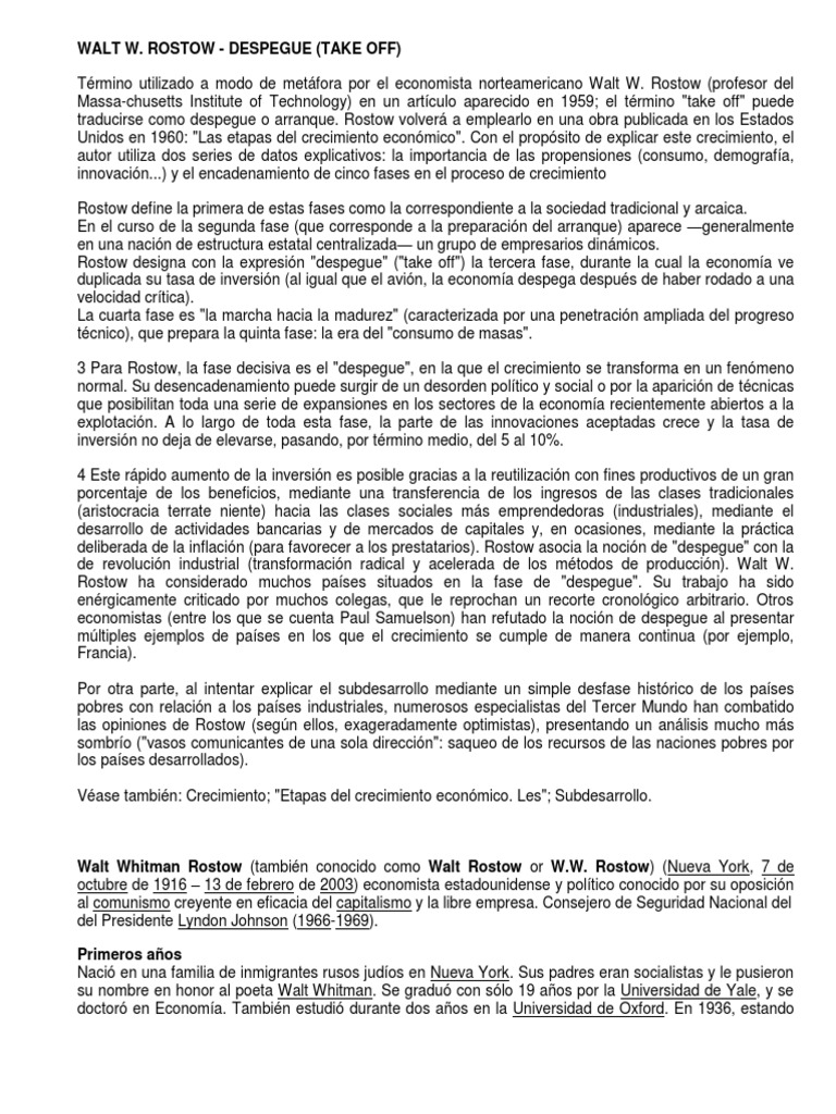 Walt W.rostow Take Off | PDF | Crecimiento económico | Comercio