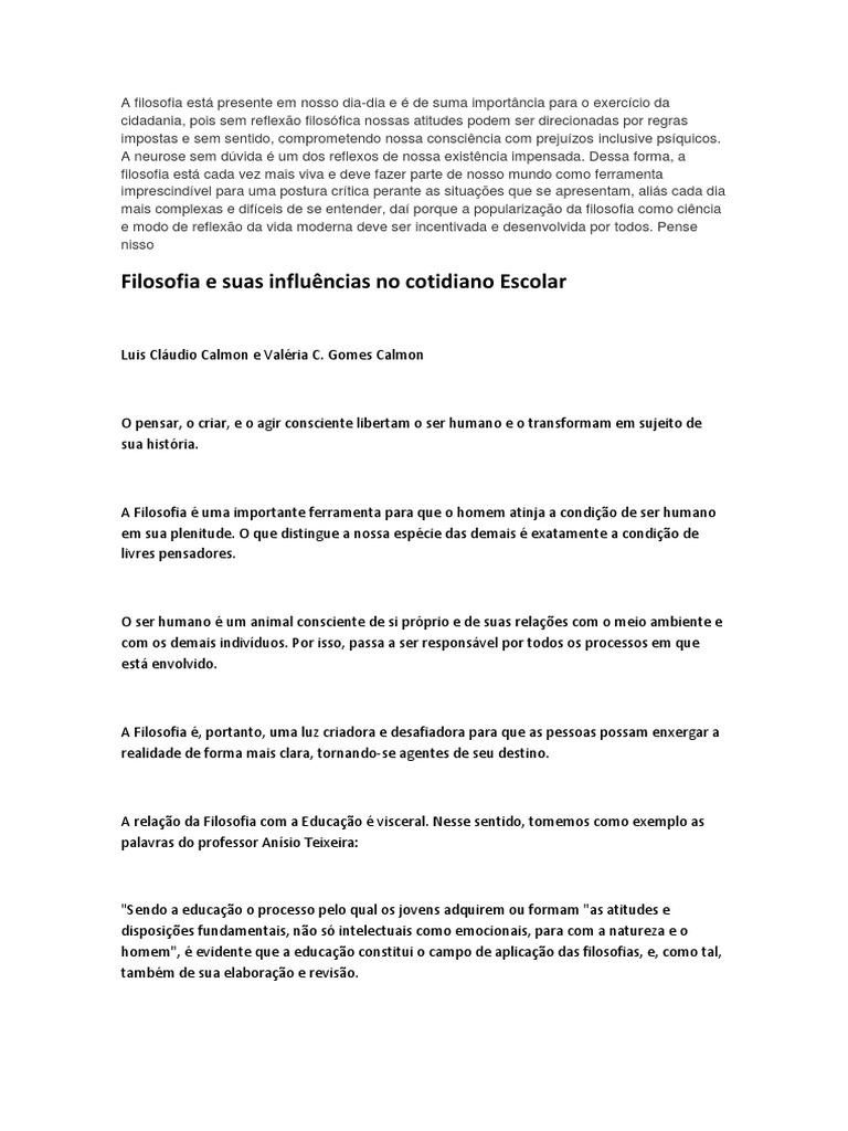 Filosofia e sua Importância no Cotidiano | PDF | Humano | Pensamento