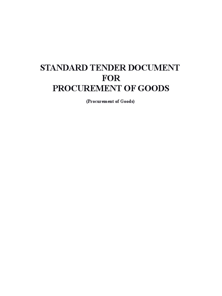 Standard Tender Document For Procurement of Goods PDF Specification