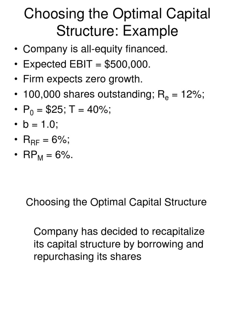 Choosing the Optimal Capital StructureExample Chapter 16 Capital