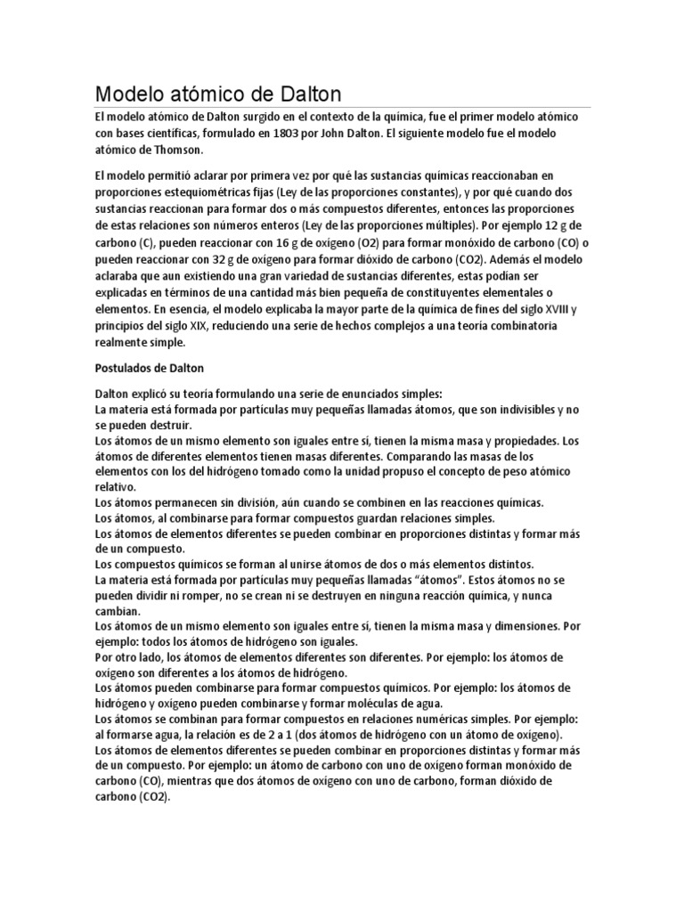 Modelo Atómico de Dalton | PDF | Átomos | Carbón