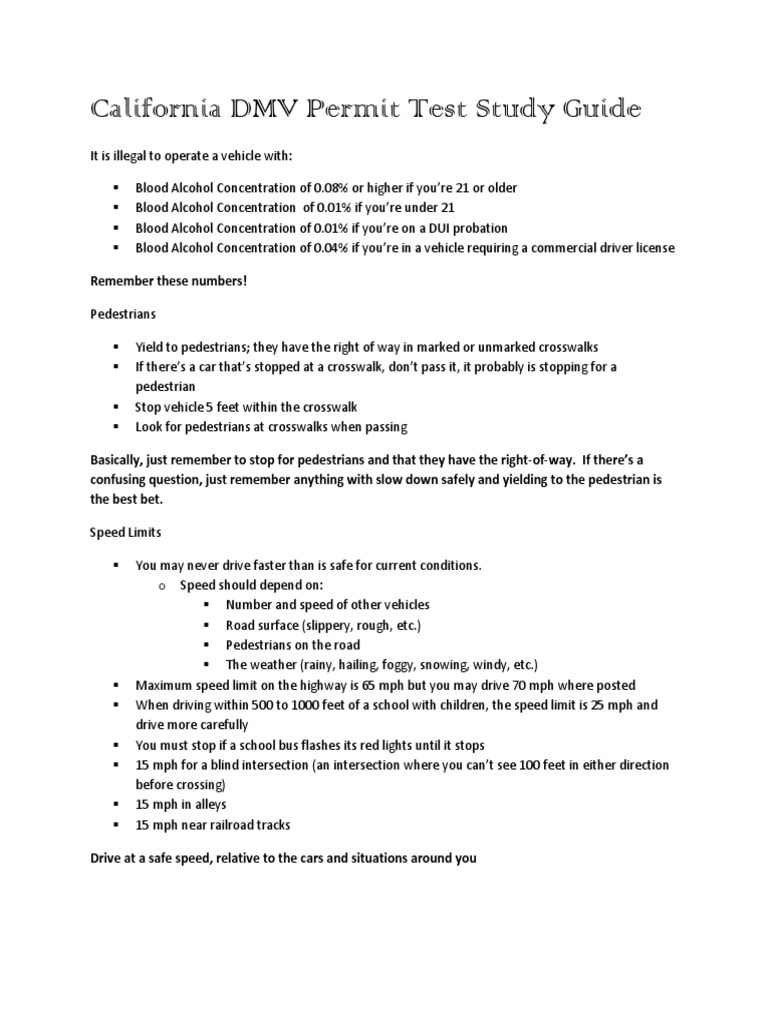 California DMV Permit Test Study Guide