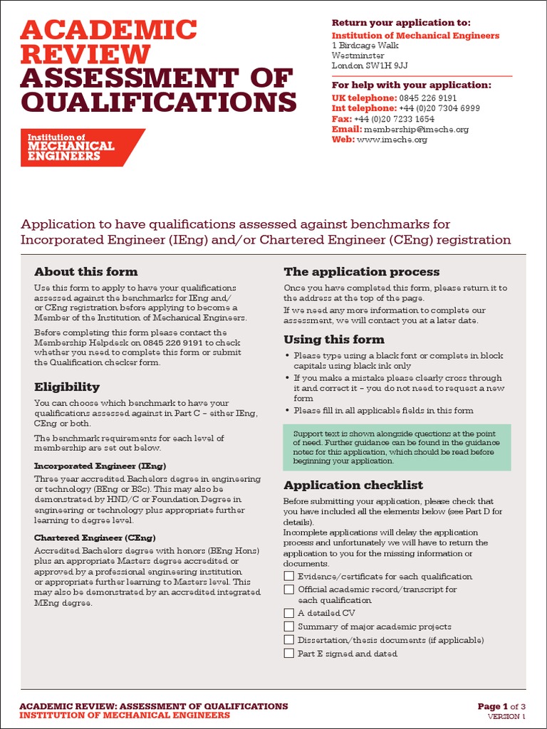 IMechE Qualifications Assessment Form | PDF | Academic Degree | Thesis
