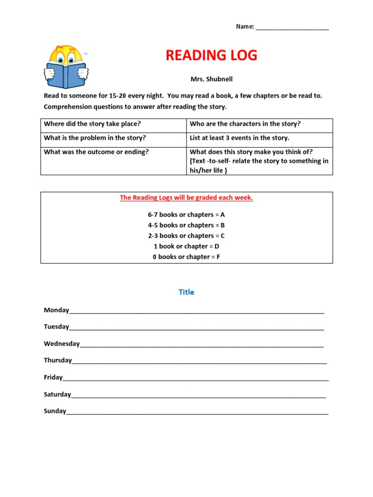 Weekly Reading Log Template | PDF | Language Arts & Discipline