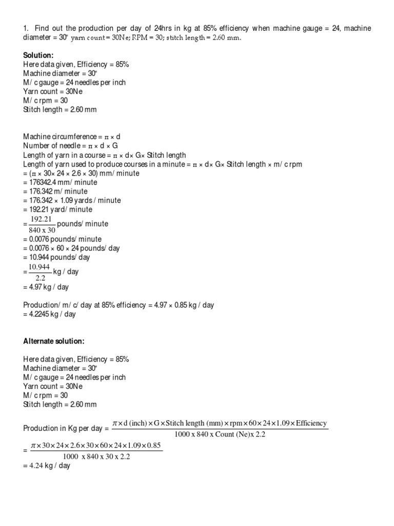Knitting Calculation PDF Gauge (Knitting) Knitting