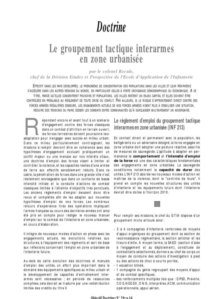 Le Groupement Tactique Interarmes en Zone Urbanisee, PDF, Infanterie