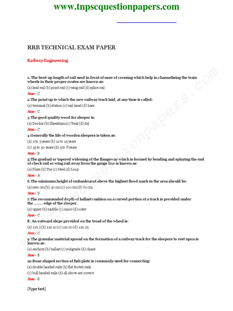 RRB Technical Exam Paper | PDF | Track (Rail Transport) | Rail Transport