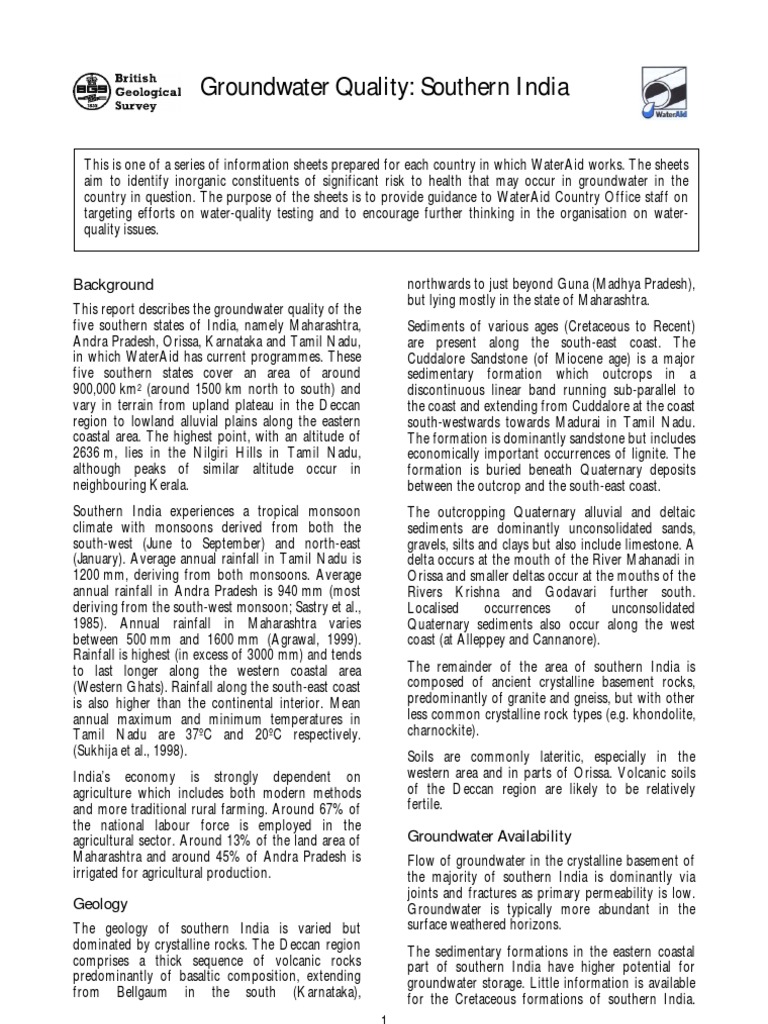Groundwater Quality in Southern India | PDF | Aquifer | Groundwater
