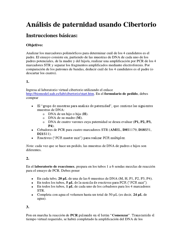 Análisis De Paternidad Usando Cibertorio Pdf Reacción En Cadena De