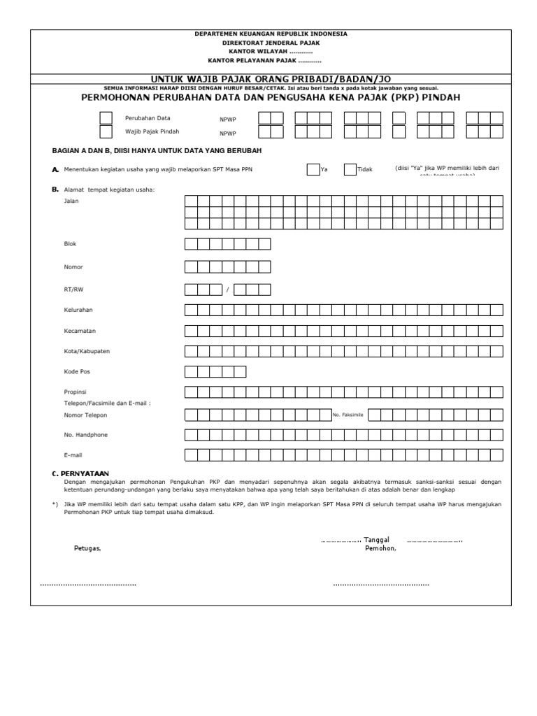 Formulir Pindah Alamat Npwp Excel IMAGESEE