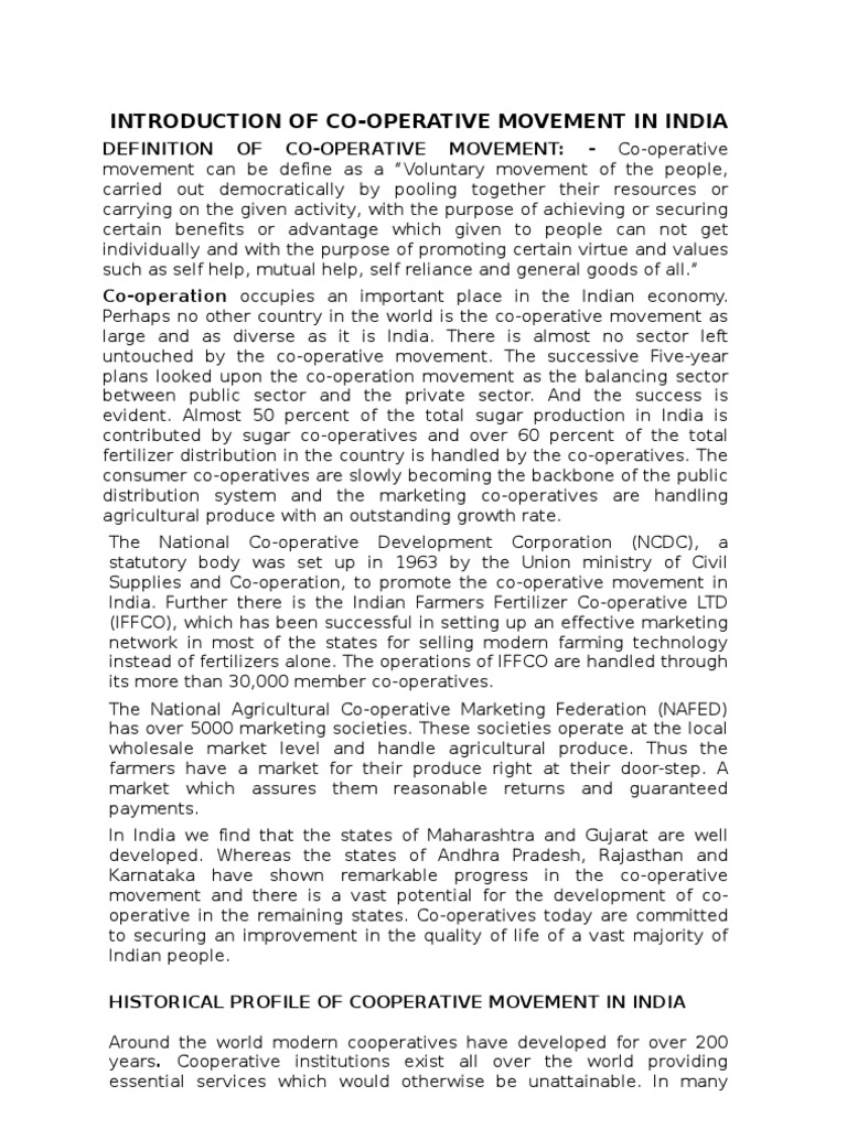 History of Cooperative Movement in India | PDF | Cooperative | Agriculture