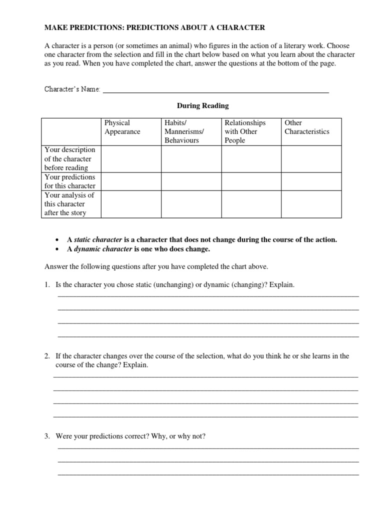 Character Analysis and Predictions Guide | PDF