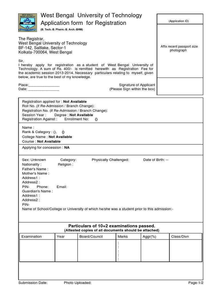 WBUT Registration Form 2013 - 2014 | PDF | Public Law | Justice