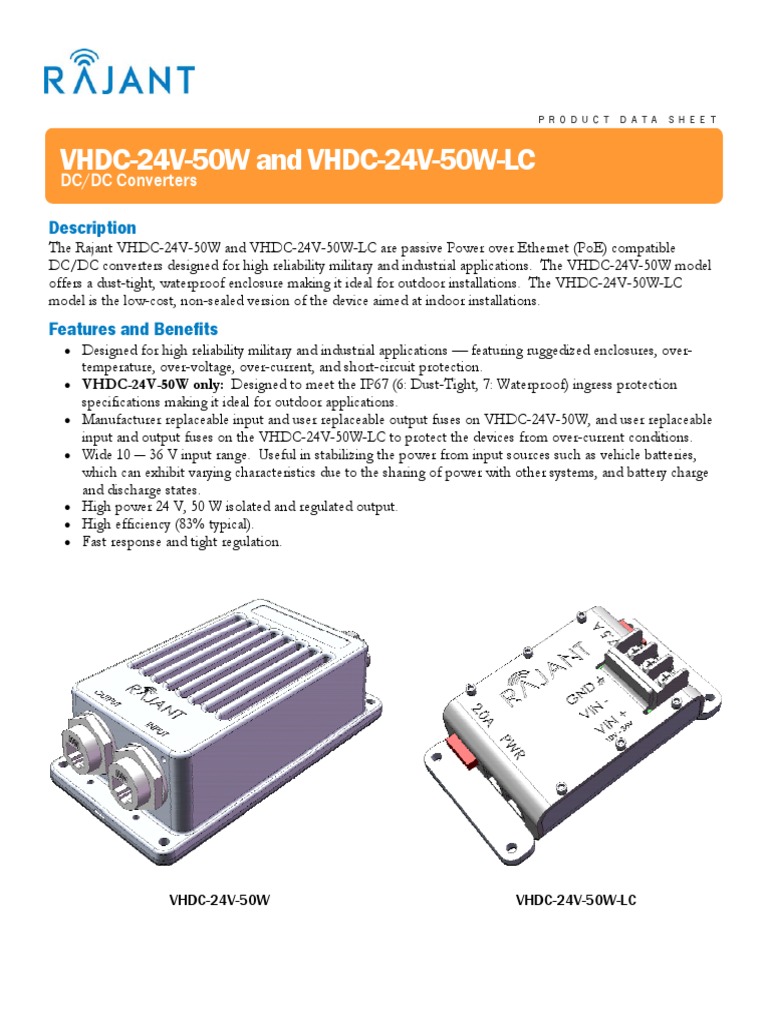 Rajant VHDC-24V-50W and VHDC-24V-50W-LC Data Sheet PDF | PDF | Fuse ...