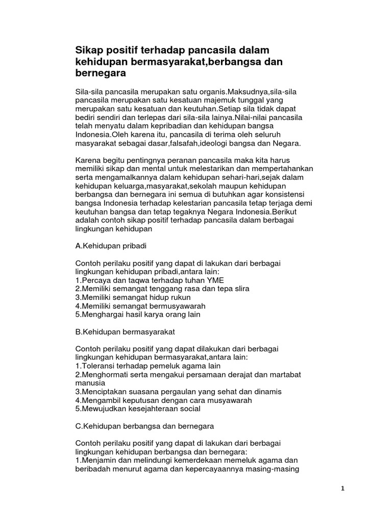 Sikap Positif Terhadap Pancasila Dalam Kehidupan Bermasyarakat Pdf