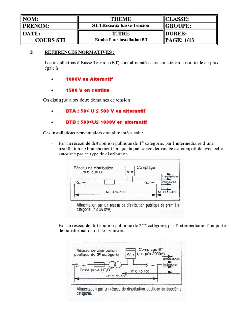 Étude d'une installation BT | PDF | Réseau électrique | Tension électrique
