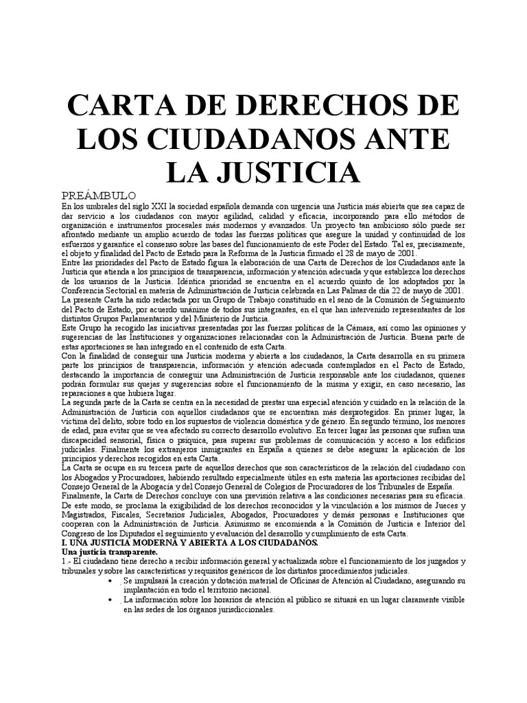 Carta De Los Derechos De Los Ciudadanos Ante La Justicia Ley Procesal 
