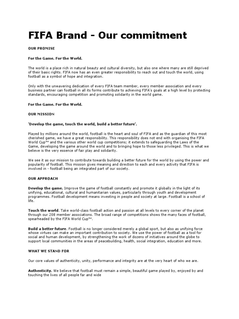 FIFA Brand Commitment and Values | PDF | Fifa | Sports