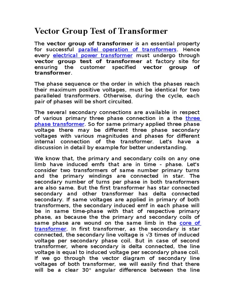 Vector Group Testing for Transformers | PDF | Transformer | Physical ...