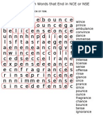 Word Search Words That End in NCE or NSE Answer Key