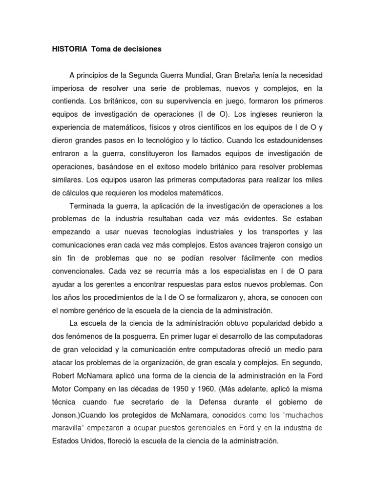 Historia y Proceso de Toma de Decisiones | PDF | La investigación de ...