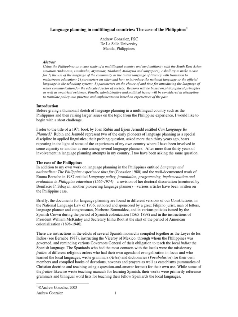 Language Planning in the Philippines | PDF | Language Arts & Discipline