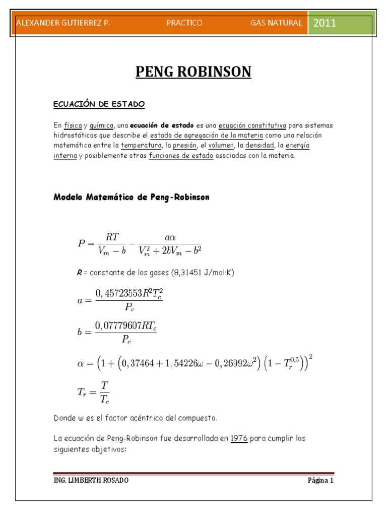 Descubrir 76+ imagen modelo peng robinson