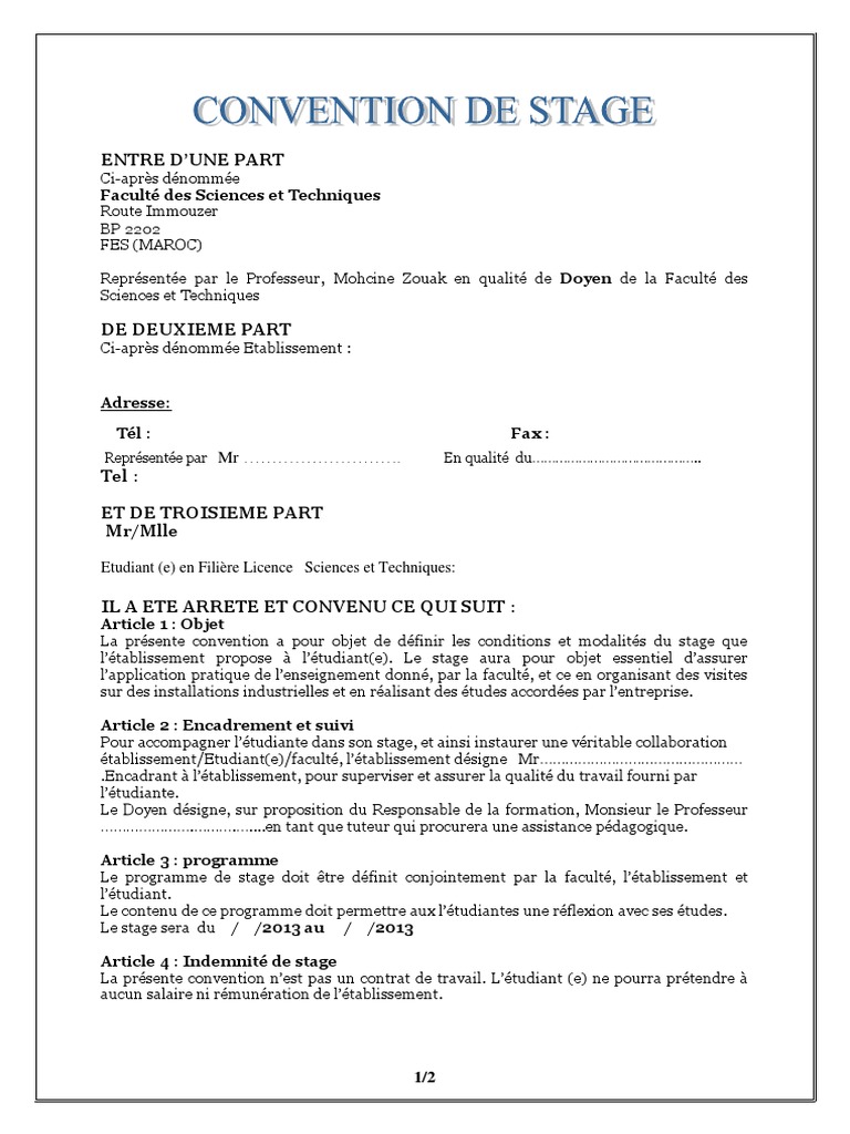 Convention Stage Assurance Statuts