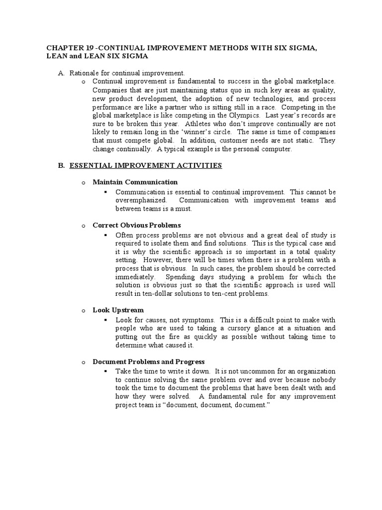 Continual Improvement with Six Sigma & Lean | PDF | Lean Manufacturing ...