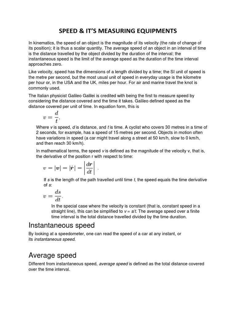 Understanding Speed and Measurement Tools | PDF | Speed | Physical ...