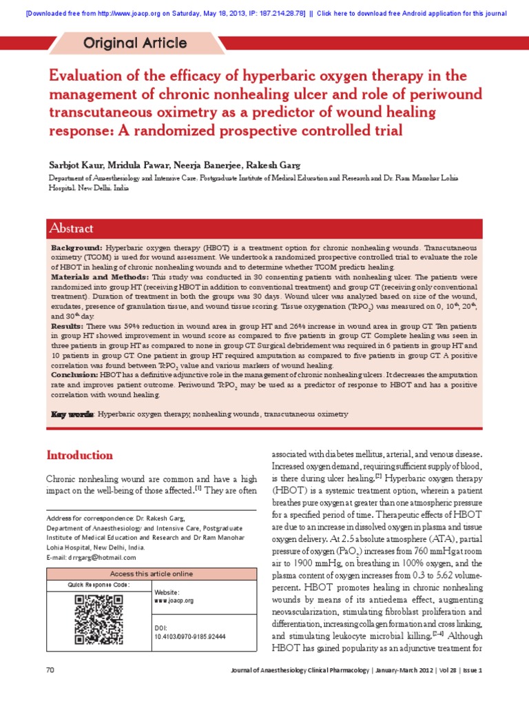 Hiperbaric Oxygen Therapy in The Management of Chronic Nonhealing Ulcer ...