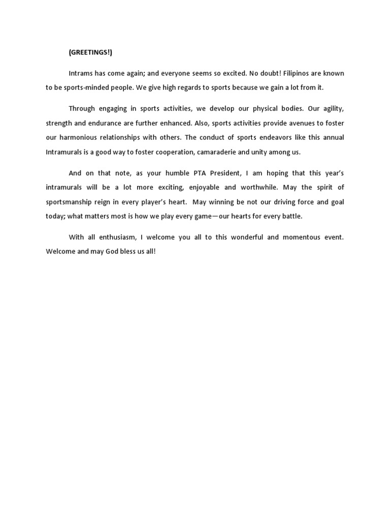 Welcome Address Intrams | PDF | Business