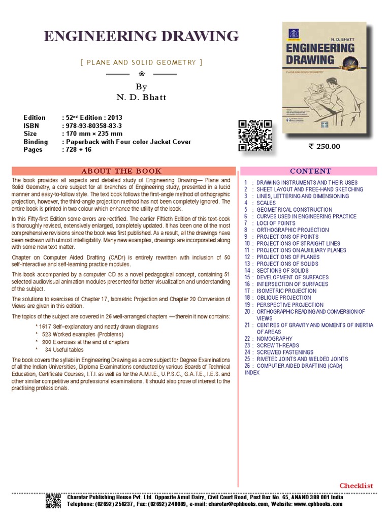 Engineering Drawing Textbook Intro by N D Bhatt PDF Screw Geometry
