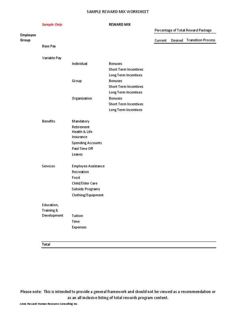 Reward Mix Worksheet Template | PDF | Self-Improvement