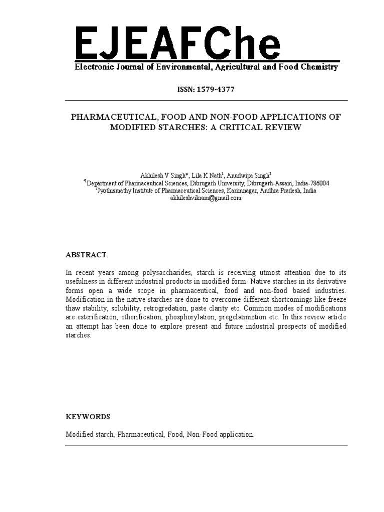 Modified Starches in Pharma and Food Applications | PDF | Starch ...