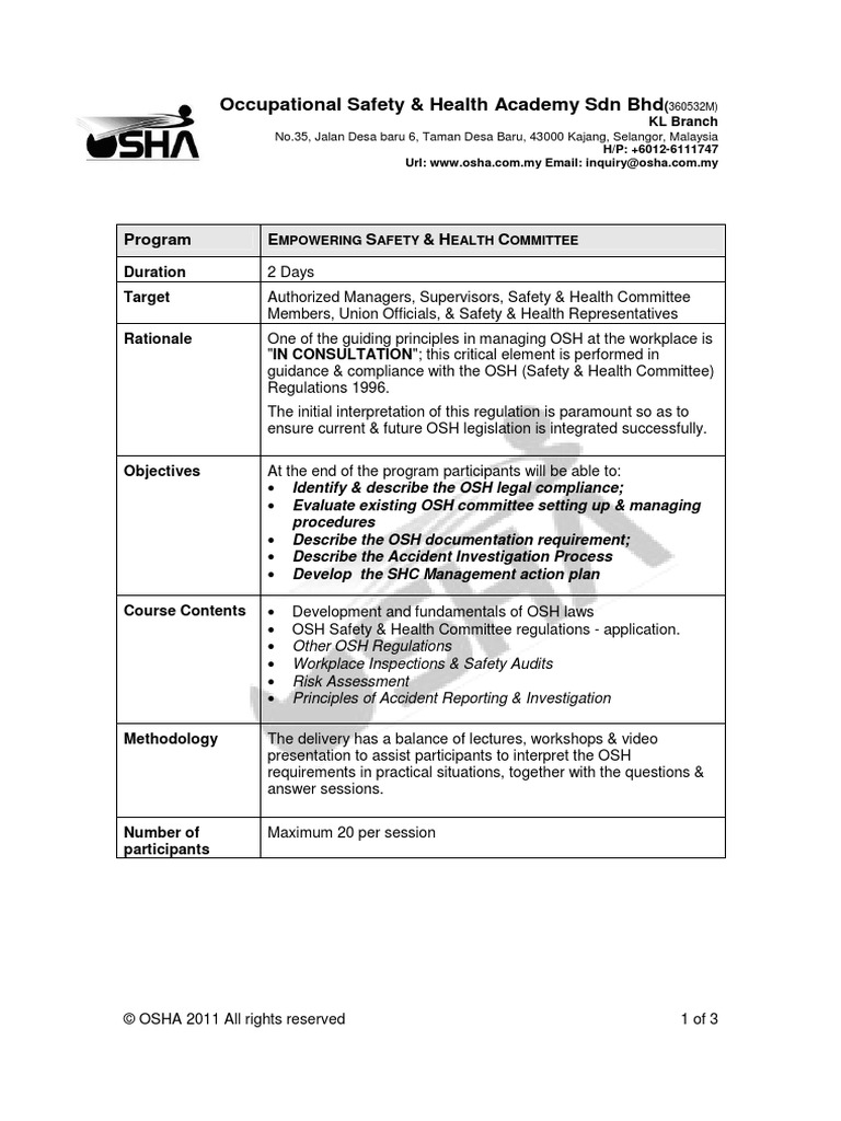 Safety & Health Committee Training PDF Occupational Safety And Health Administration