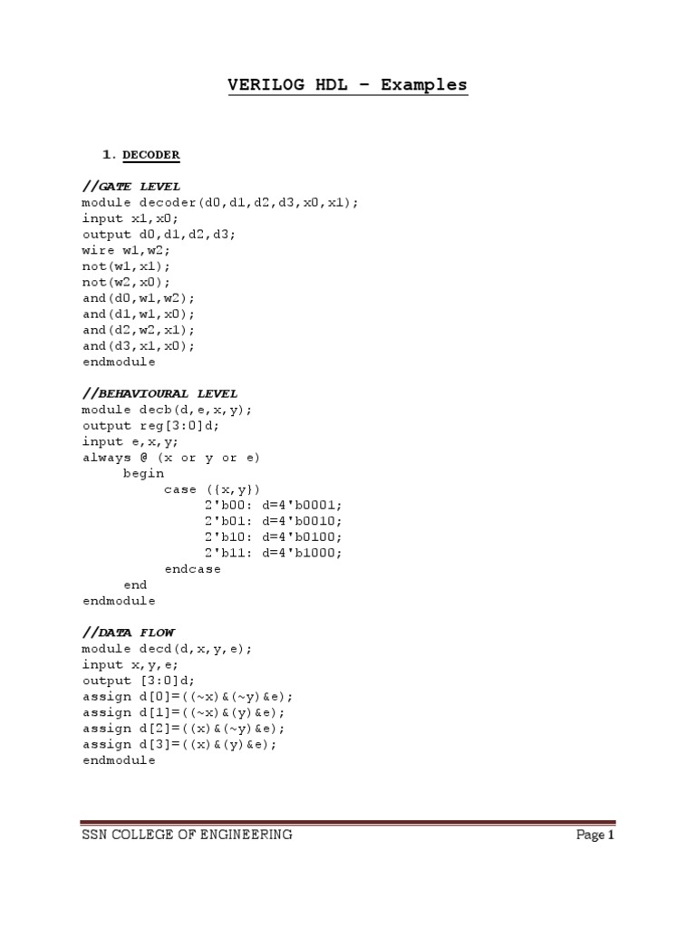 Examples Verilog HDL | PDF