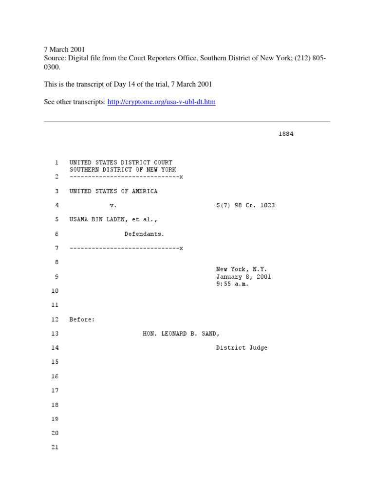Court Transcript: Bin Laden Trial | PDF | Witness | Cross Examination