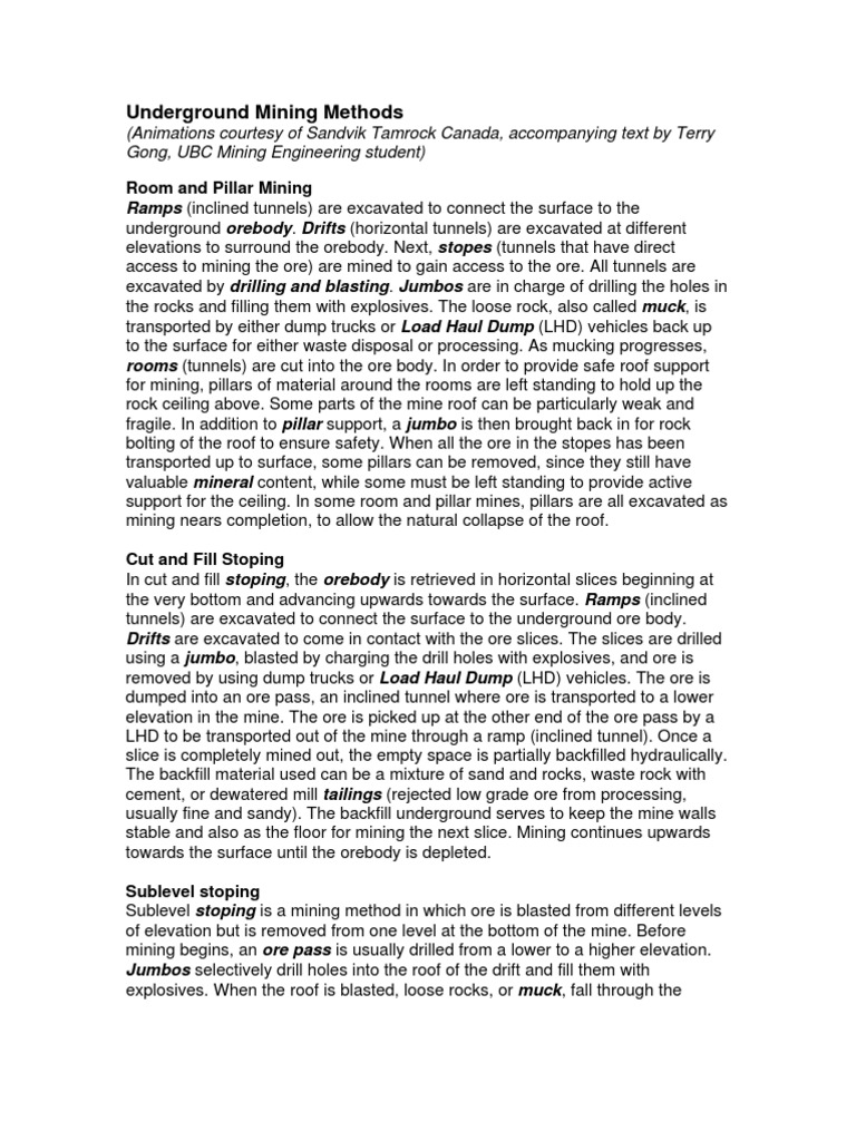  underground mining methods pdf resource extraction mining