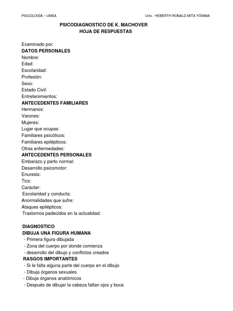 Test de La Figura Humana de Machover | PDF | Masculinidad | Hombre