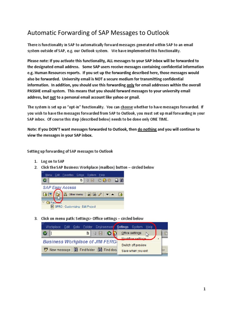 Forwarding SAP Messages to Outlook | PDF | Business
