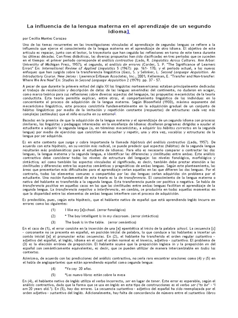 Lengua materna y aprendizaje de idiomas | PDF | Segundo lenguaje ...