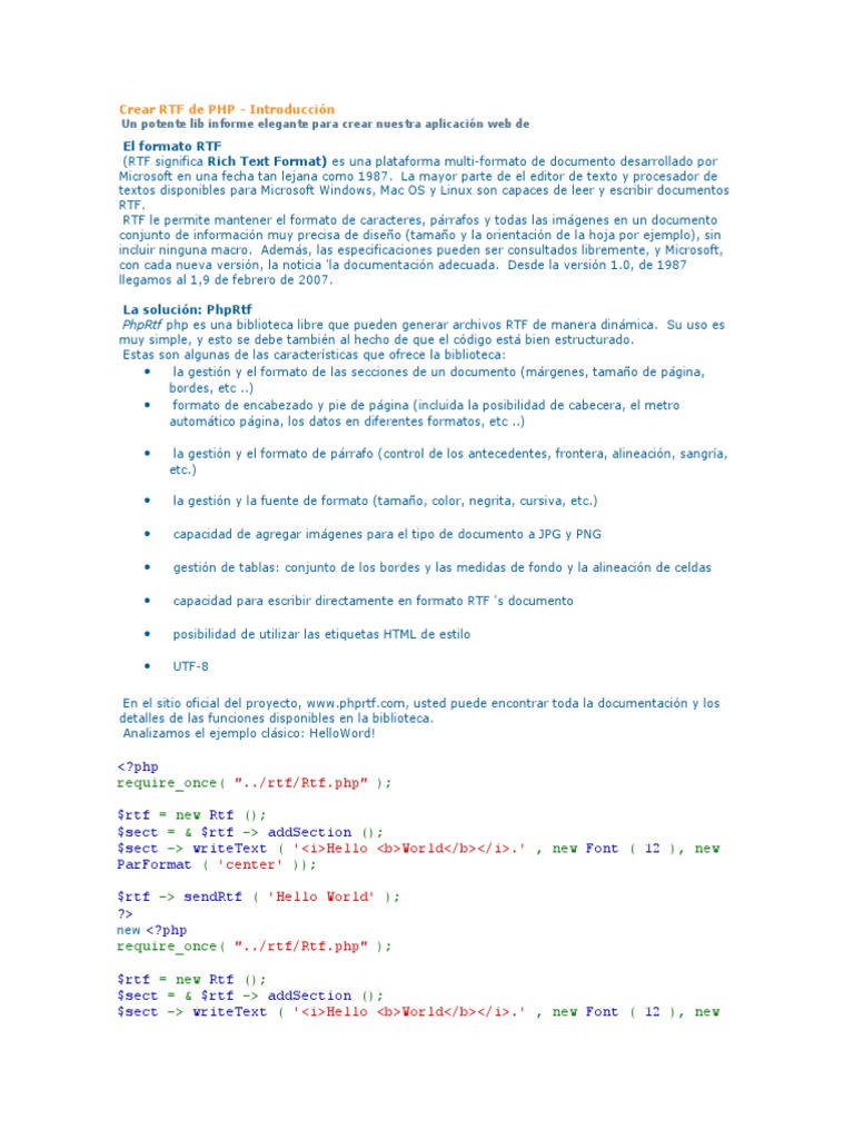 Crear Archivos RTF con PHP | PDF | Software de la aplicacion | Software