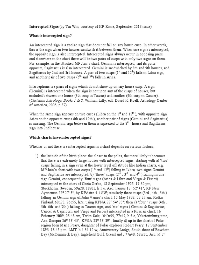 How to Interpret Intercepted Signs in Astrology Charts | PDF ...