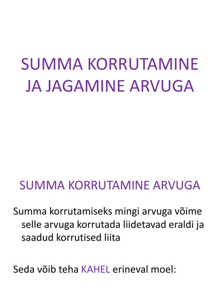 summa korrutamine ja jagamine arvuga